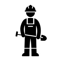 Construction Worker Icon with Shovel and Hard Hat Vector Illustration
