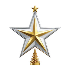 Obraz premium Golden star with silver border and small golden tree base, shiny metallic decoration symbolizing celebration and achievement
