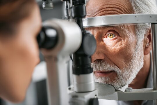 Detailed Assessment of Eye Health and Vision Management - Senior Patient Undergoing Eye Exam. - Powered by Adobe
