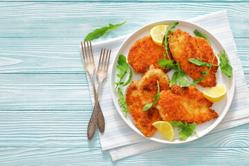 crispy parmesan crusted chicken cutlets, top view
