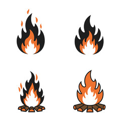 Four Simple Fire Flame Icons Set Design