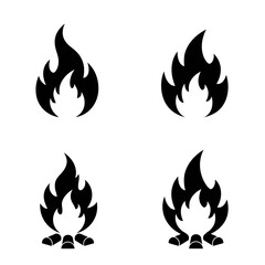 Four Simple Black Flame Icons on White Background
