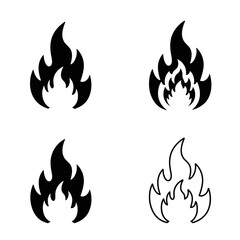 Four Simple Black Flame Icons Set