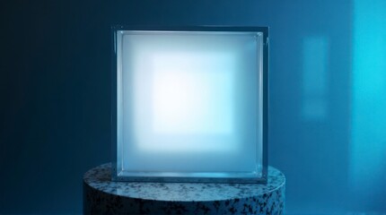 Glowing Cube on Marble Stand