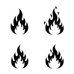 Four Simple Black Flame Icons Set