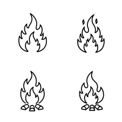Four Simple Line Art Fire Flame Icons