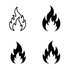 Four Simple Black Flame Icons Set