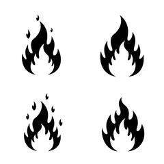 Four Simple Black Flame Icons Set
