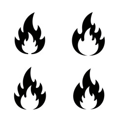 Four Black Flame Icons on White Background