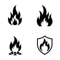 Four Simple Black Fire Flame Icons Set
