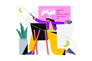 Digital Artist with Virtual Canvas Illustration