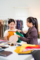  Consultant works with Color analysis draping kit for personal color analysis.determining skin...