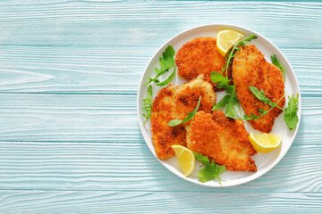 crispy parmesan crusted chicken cutlets, top view