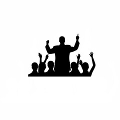 Silhouette of leader presenting new idea with expressive hands on white background