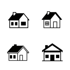 Collection of Simple House Icons in Black and White Minimalist Style