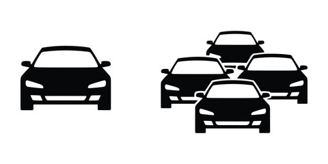 Black Car Icons Collection, Transportation Theme, Automobile Design, Simple Style Front Views, Vector Illustration