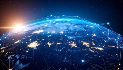 Global network connectivity and data visualization, a connected world concept