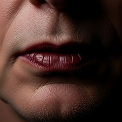 Obraz premium Close-up view of a person's lips with dark lipstick.