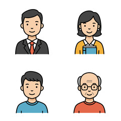 Diverse group of cartoon people representing different ages and professions on white