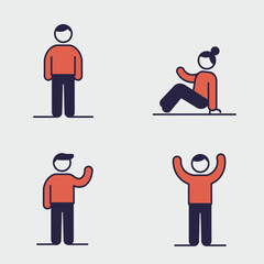 Simple Stick Figure Icons Depicting Various Poses and Actions on White Background