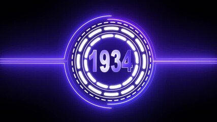 1934 text with screen effects of technological failures. Concept of counting years. Past year technology concept