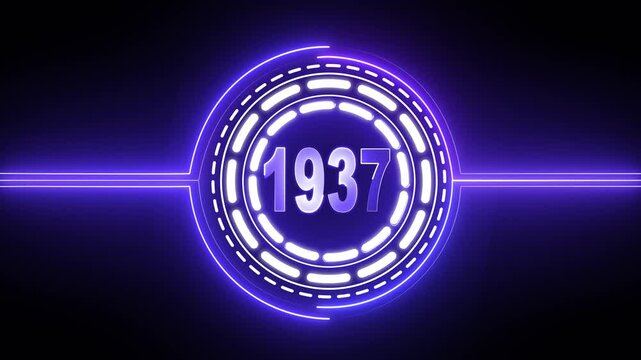1937 text with screen effects of technological failures. Concept of counting years. Past year technology concept