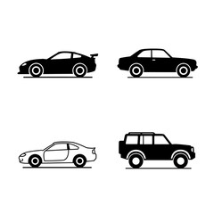 Four Different Car Types in Black and White Vector Illustration