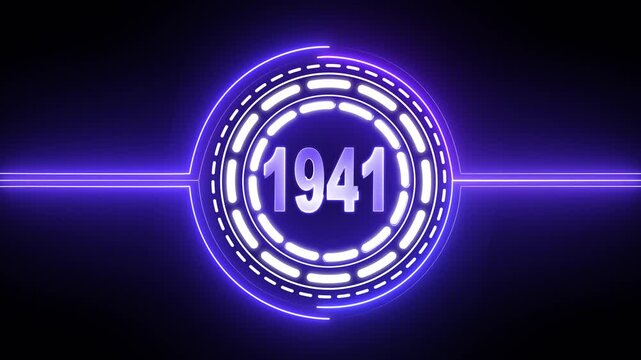 1941 text with screen effects of technological failures. Concept of counting years. Past year technology concept