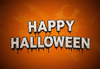 Spooky dripping letters announce happy halloween on textured orange background