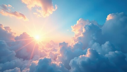 Serene sky, radiant light, ethereal clouds Divine presence implied , holy spirit, sacred