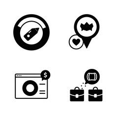 Set of four business icons representing branding location website and collaboration