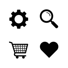 Set of four common user interface icons in black and white