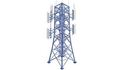 Isometric telecommunication tower on white.