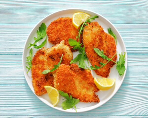 crispy parmesan crusted chicken cutlets, top view