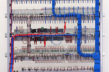 View from the back of the electrical panel. Connection of electronic modules using copper...