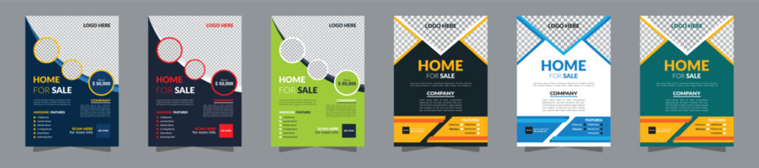Flyer design set. Modern creative real estate home for sale templates. Home flyer design collection.