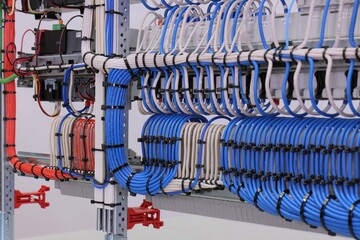 View from the back of the electrical panel. Connection of electronic modules using copper...