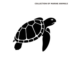 Turtle silhouette logo in a circle of waves. Flat logo. Simple logo.