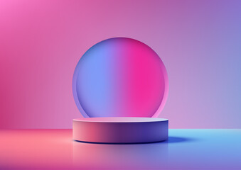 futuristic technology display with glowing circular podium in pink and blue gradient light for modern product mockup and showcase