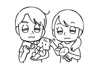 子育てをしている夫婦 / ベクター