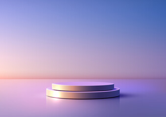 3d mockup podium background for product display with purple gold lighting and gradient colors in modern minimal scene template for branding or commercial use