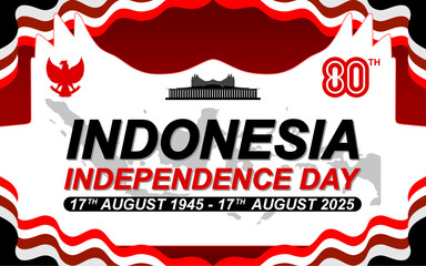 An elegant template design to commemorate Indonesia Independence Day, Indonesia's 80th Anniversary 2025. with batik motifs and the silhouette of the Nusantara IKN Building.