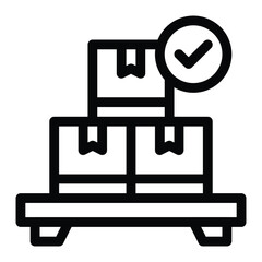 Three boxes on a pallet with a checkmark circle signify successful delivery or order completion