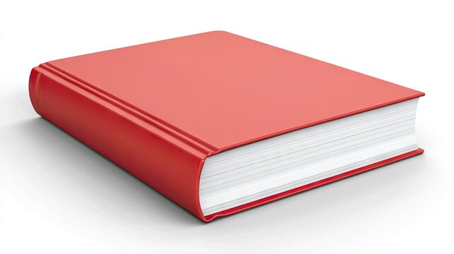 A vibrant red hardcover book, slightly angled, rests on a white background.  Its thick spine and visible white pages suggest substantial content.  Clean, minimalist aesthetic