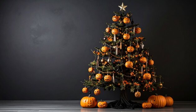 Spooky Halloween Jack-o'-Lantern Christmas Tree: Festive Autumnal Decor