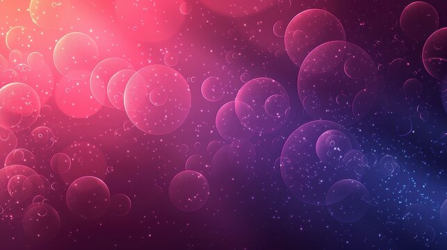 Bokeh spheres glow pink to purple. Tiny light sparkles dance around soft focus circles
