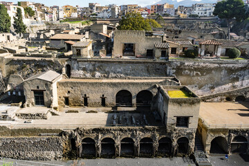The ruins of the ancient city of Herculaneum, located at the foot of Mount Vesuvius.