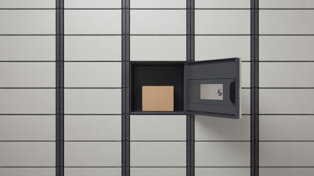 Delivery courier logistics ecommerce shipping. Parcel locker delivery shipping storage secure box metal open modern safe logistics package