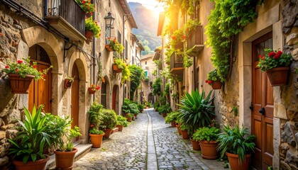 Sunny Italian alleyway with flowers (1)