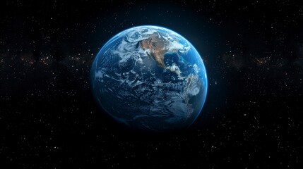 Fototapeta premium Earth from space, showing continents, oceans, and a backdrop of stars and nebulae